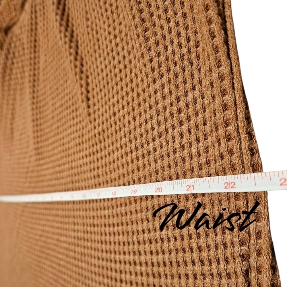 Hailey & Co Wmns M Waffle Knit Blouse Tan Boho Peasant Ruffle Bishop Sleeve USA - Picture 10 of 12